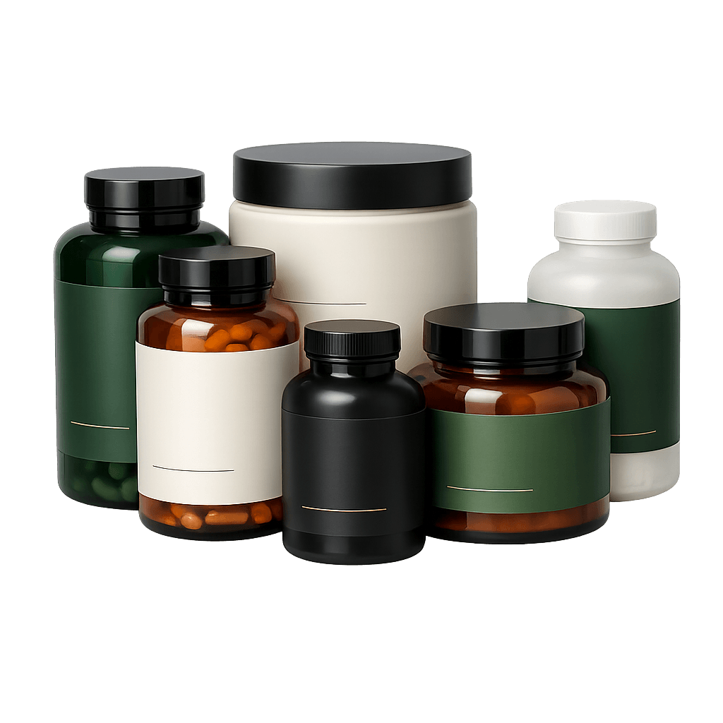 Premium supplement bottles from trusted professional brands